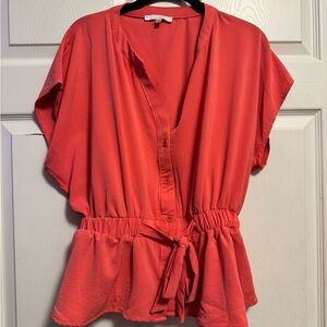 Iris Coral Button-Down Top